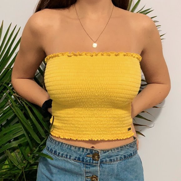 HOLLISTER SMOCKED CROPPED TUBE TOP - Picture 1 of 4